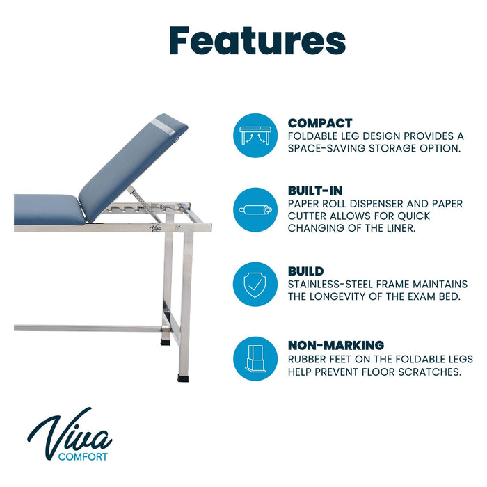 Viva Comfort Noble-Line Adjustable Exam Table with Paper Dispenser - DENTAMED USA