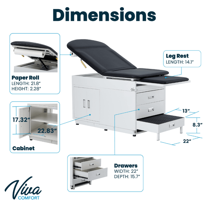 Viva Comfort 996-09-S-BLK Grande Steel Exam Table - DENTAMED USA